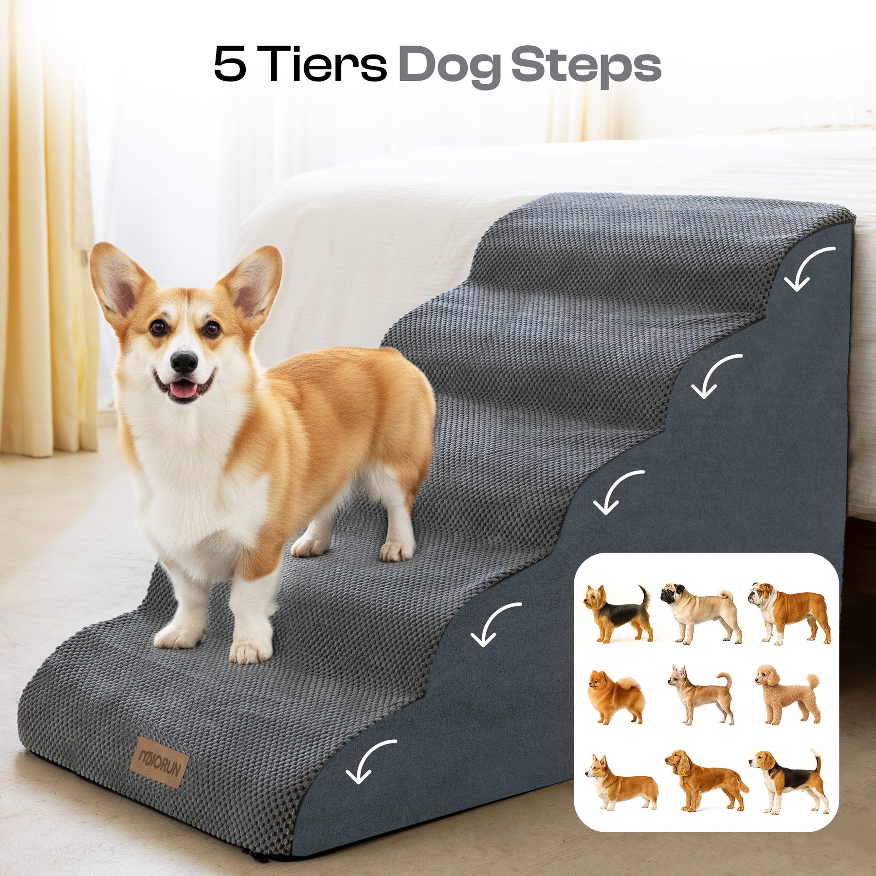 Extra Wide 5-Step Dog Stairs
