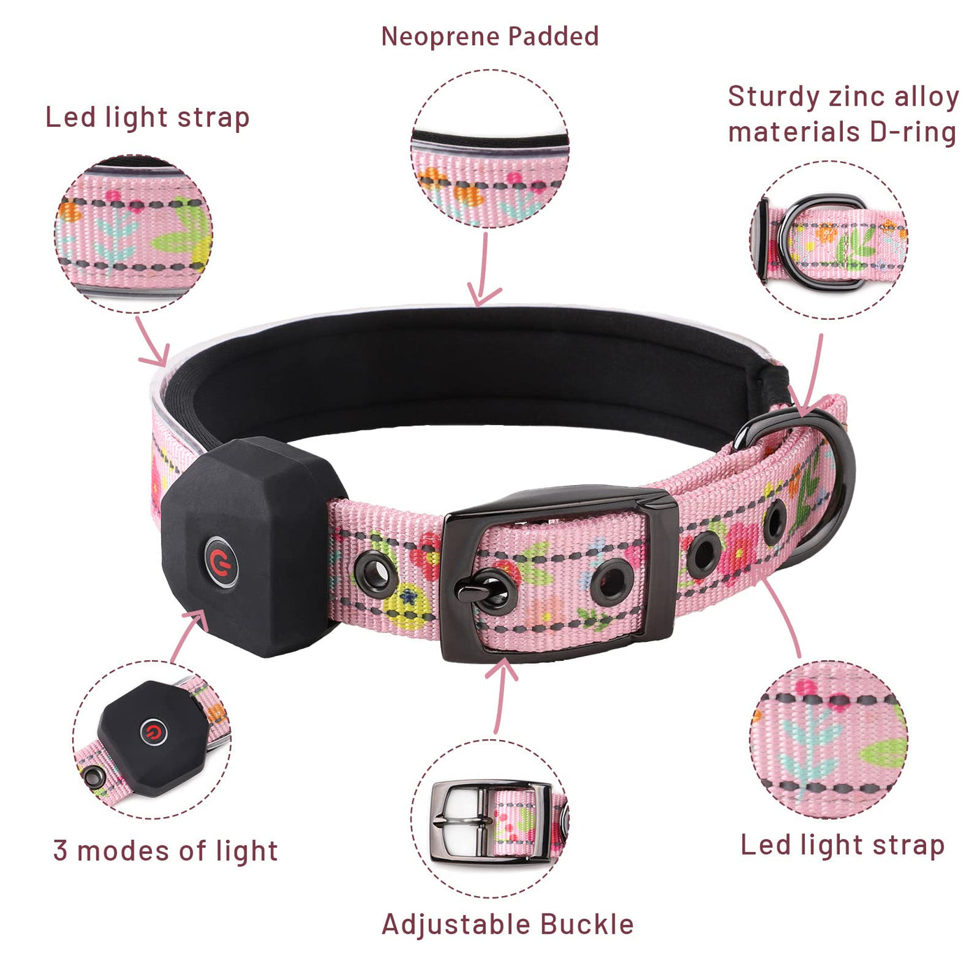 LED Reflective Dog Collar with Rechargeable