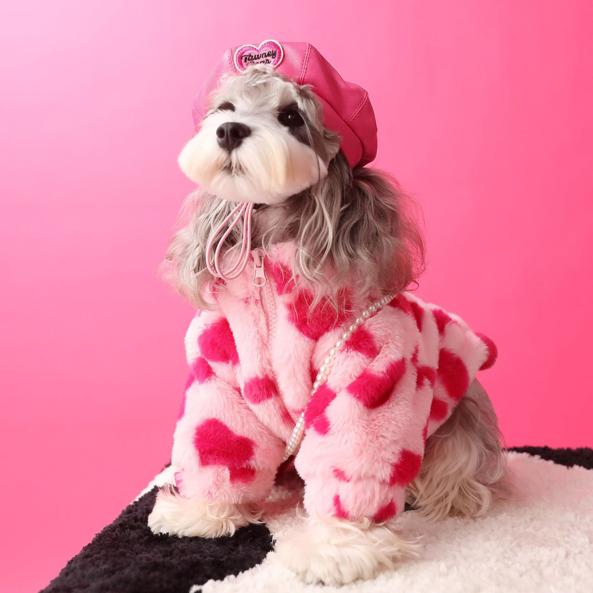 Love Graphic Plush Pet Jacket With Bag