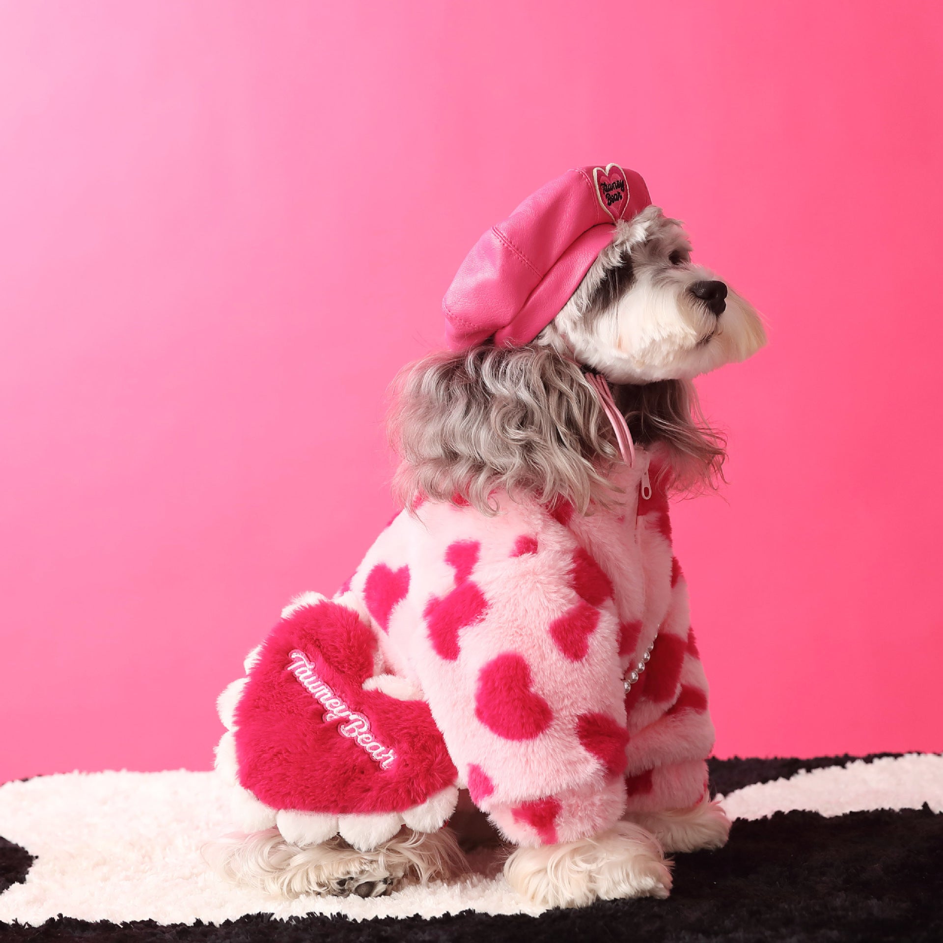 Love Graphic Plush Pet Jacket With Bag