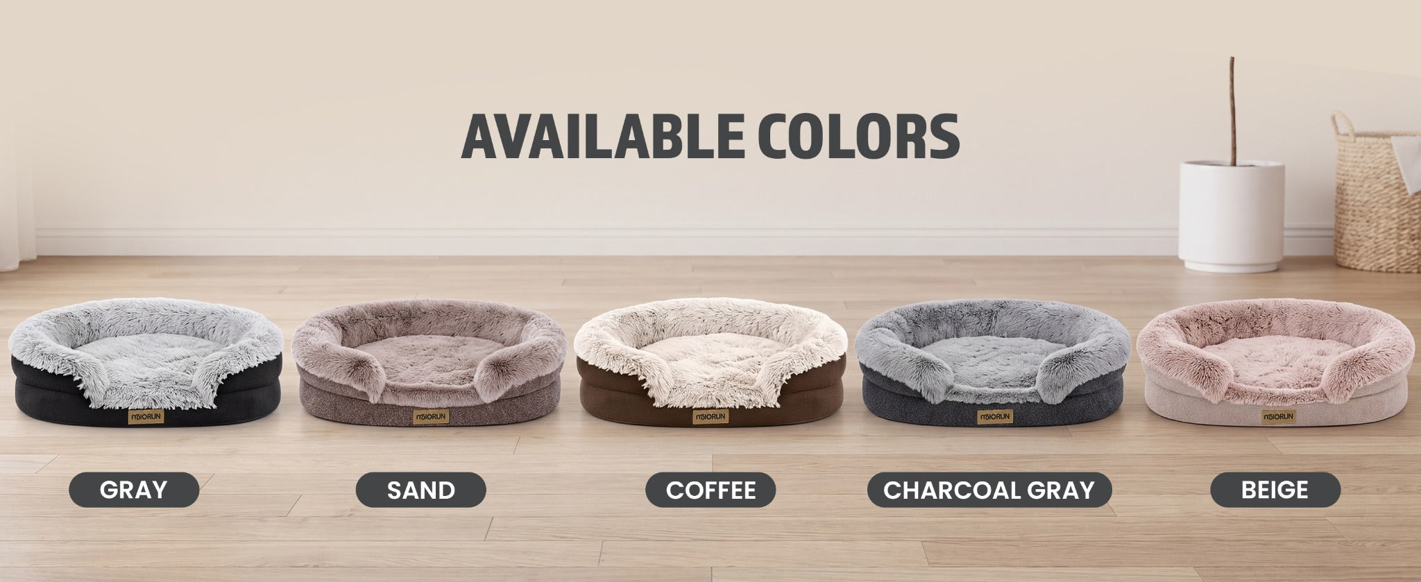 Dog bed available in gray, sand, coffee, charcoal gray and beige