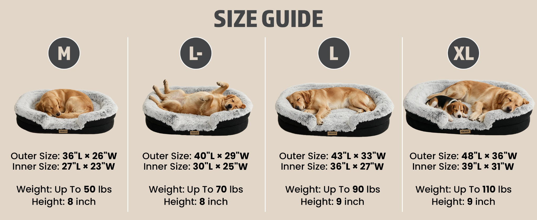 Full dog bed size comparison chart